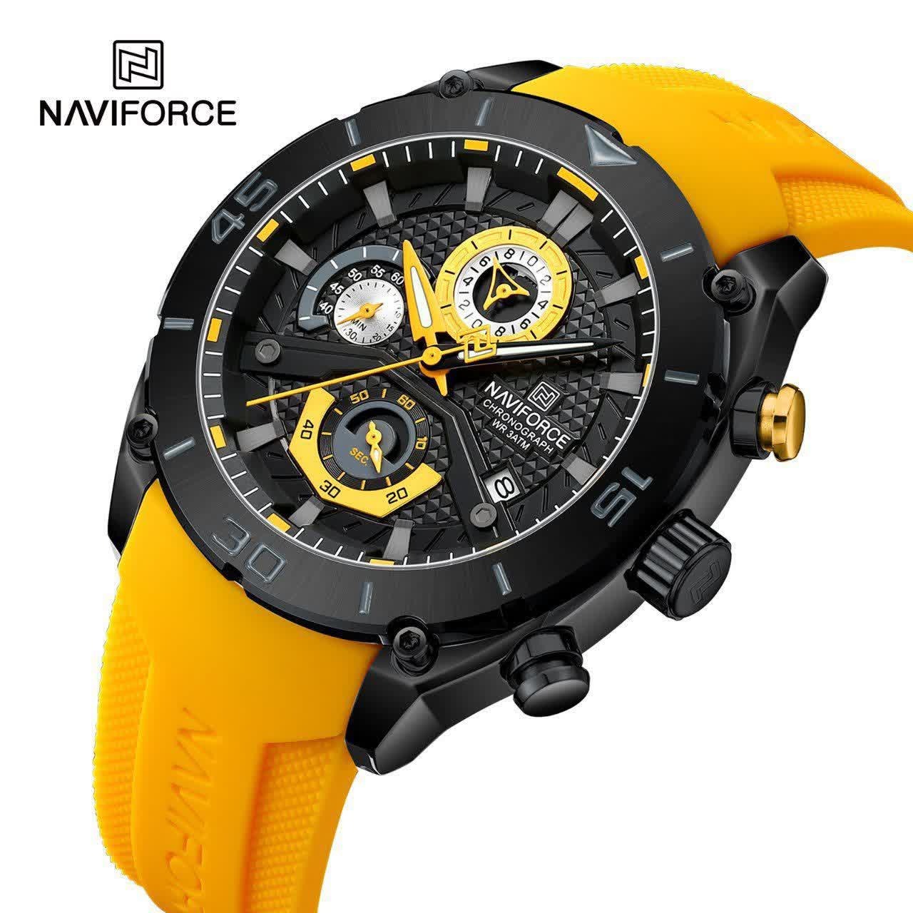 ساعت مچی نیوی فورس مردانه کرنوگراف NAVIFORCE مدل NF8033 بند طلایی + فول