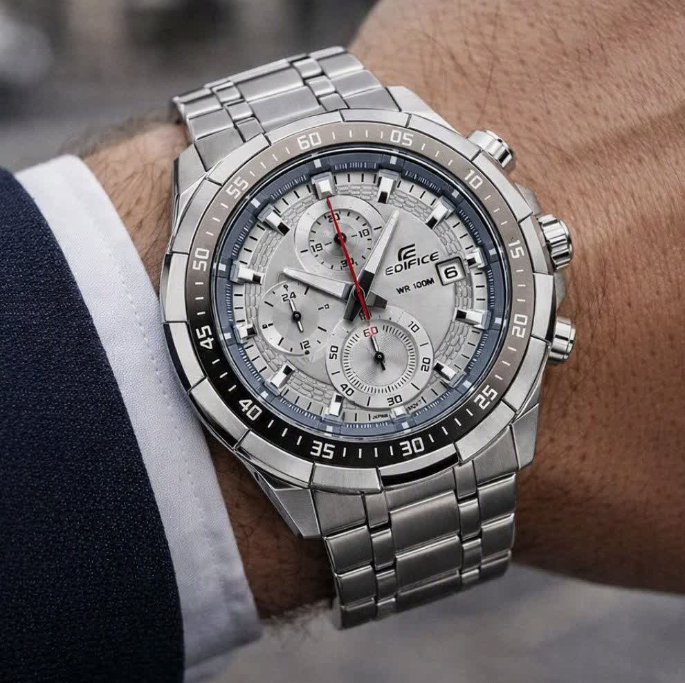 ساعت مچی سه موتوره مردانه کاسیو ادیفایس CASIO EDIFICE صفحه طوسی موتور ژاپن