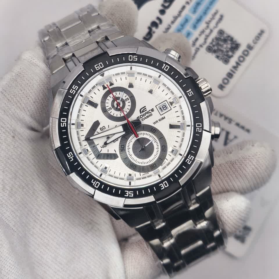ساعت مچی سه موتوره مردانه کاسیو ادیفایس CASIO EDIFICE صفحه سفید موتور ژاپن