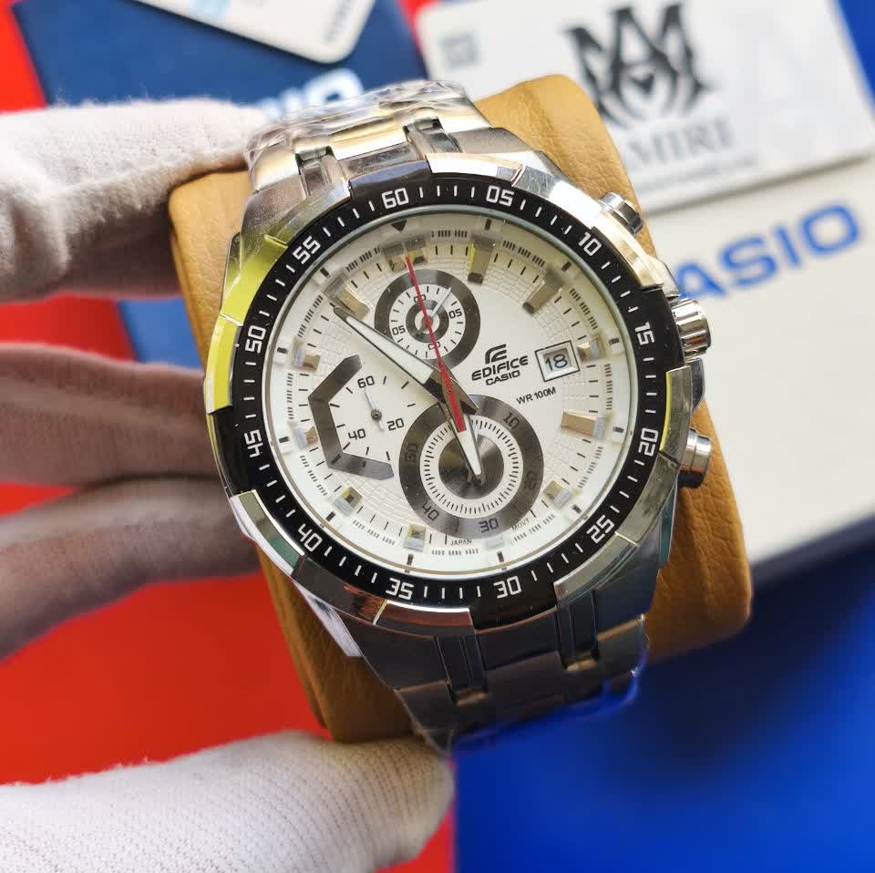 ساعت مچی سه موتوره مردانه کاسیو ادیفایس CASIO EDIFICE صفحه سفید موتور ژاپن