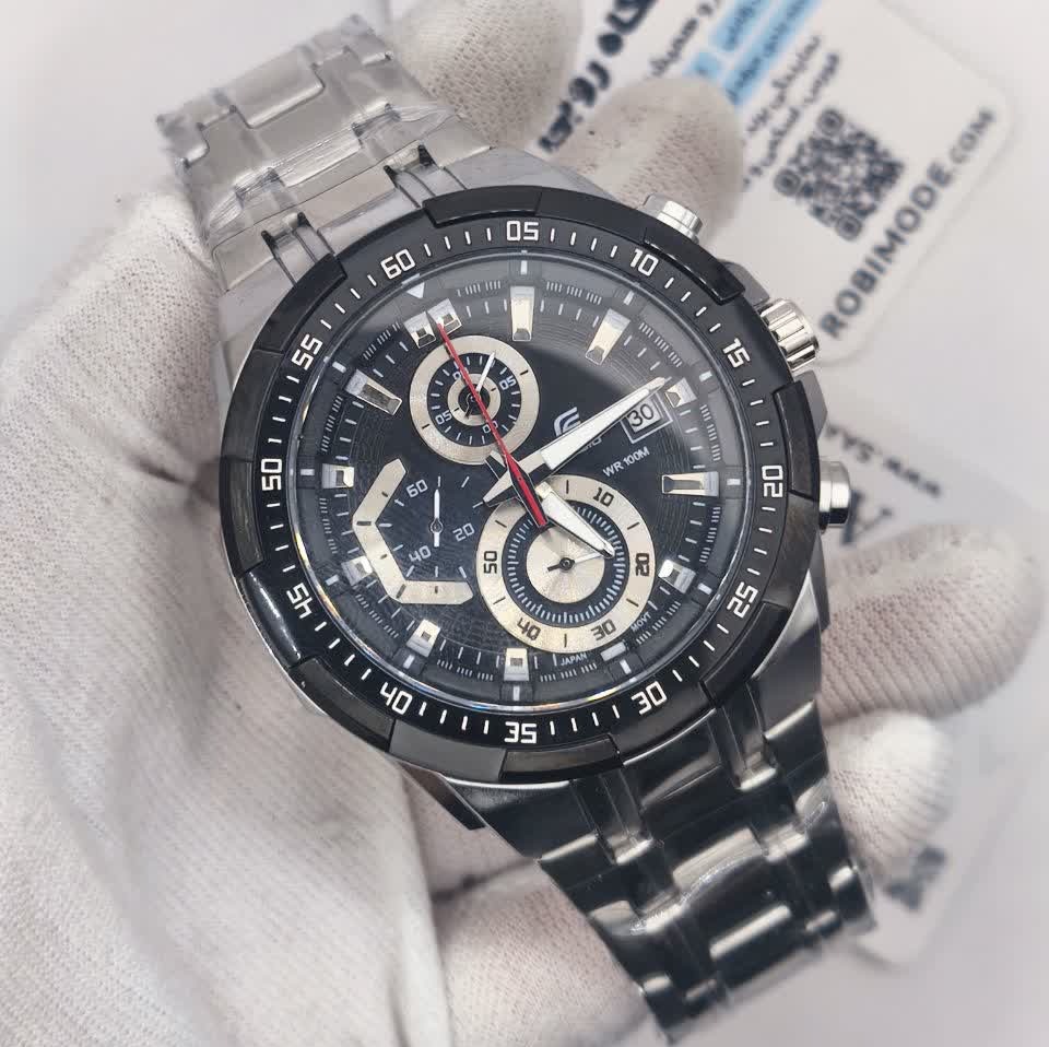 ساعت مچی سه موتوره مردانه کاسیو ادیفایس CASIO EDIFICE صفحه مشکی موتور ژاپن