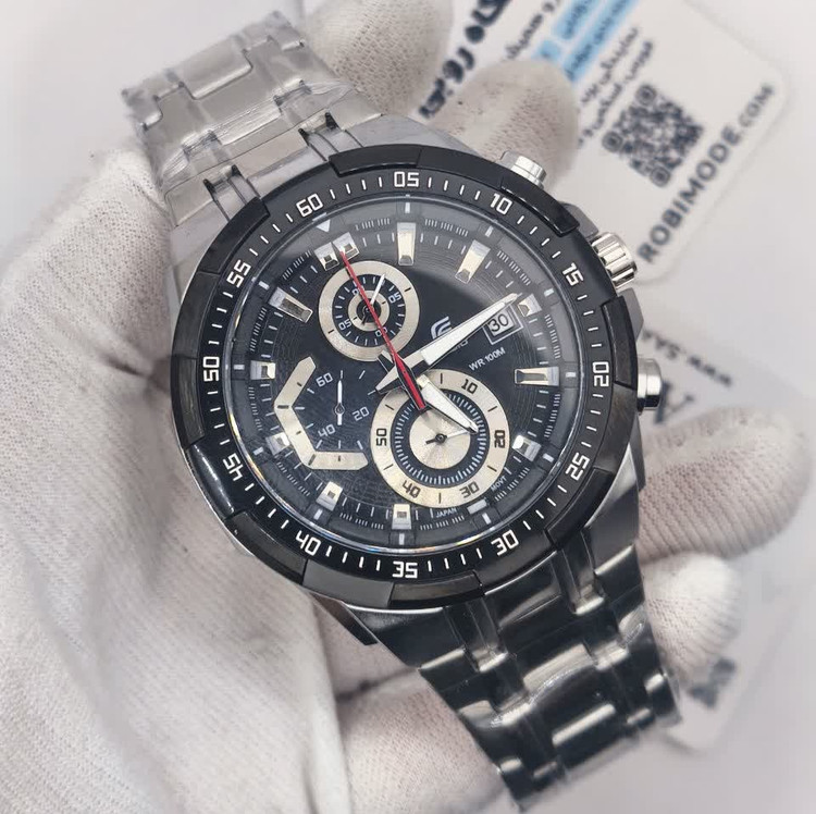 ساعت مچی سه موتوره مردانه کاسیو ادیفایس CASIO EDIFICE صفحه مشکی موتور ژاپن