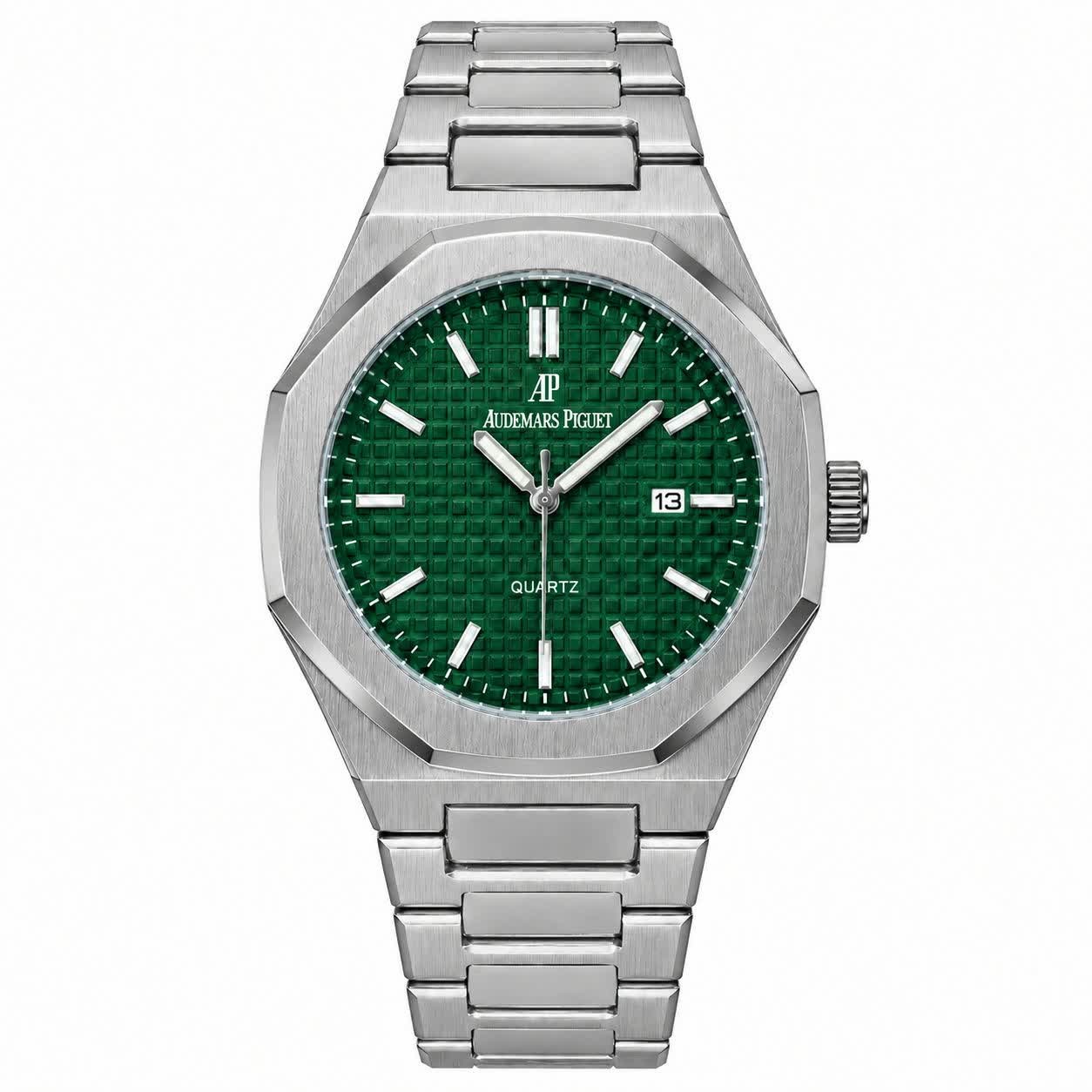 ساعت مچی عقربه ای مردانه اودمار پیگه Audemars Piguet نقره ای سبز + + فول پک