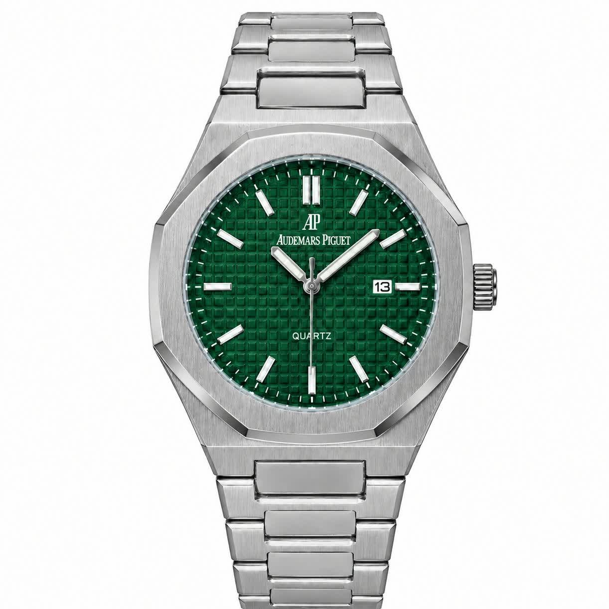 ساعت مچی عقربه ای مردانه اودمار پیگه Audemars Piguet نقره ای سبز + + فول پک
