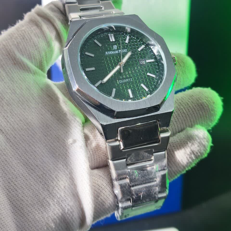 ساعت مچی عقربه ای مردانه اودمار پیگه Audemars Piguet نقره ای سبز + + فول پک