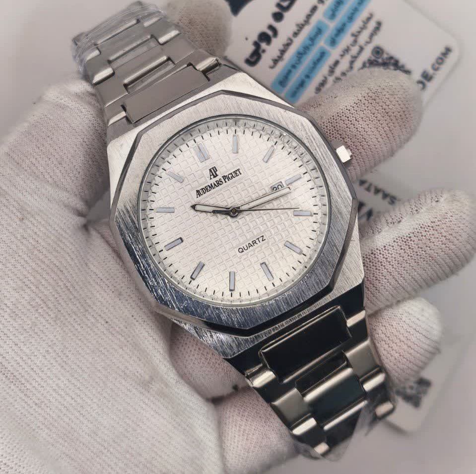 ساعت مچی عقربه ای مردانه اودمار پیگه Audemars Piguet نقره ای سفید + + فول پک