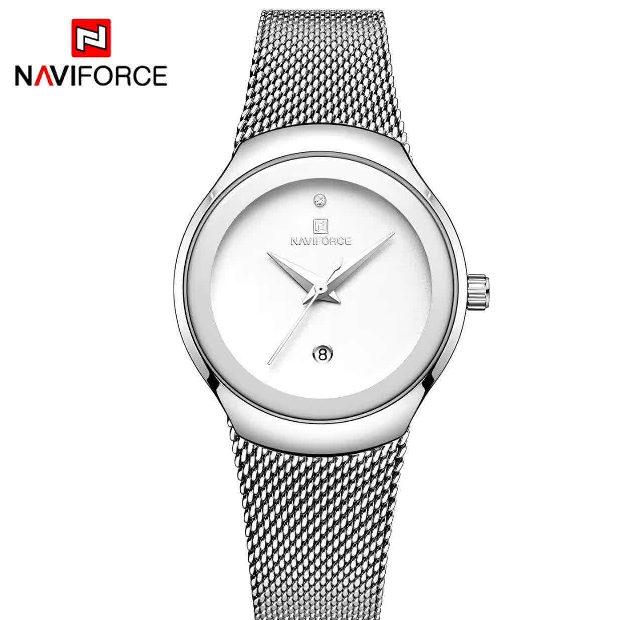 ساعت مچی عقربه ای زنانه نیوی فورس NAVIFORCE مدل Nf5004 نقره ای
