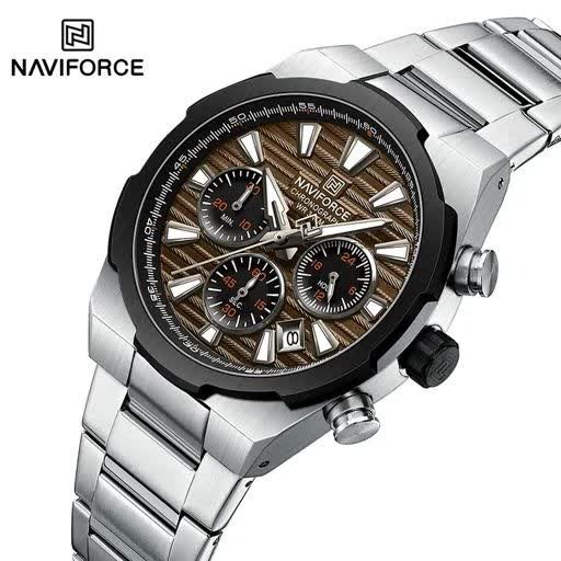ساعت مچی نیوی فورس مردانه کرنوگراف NAVIFORCE مدل NF8081 نقره ای قهوه ای + فول
