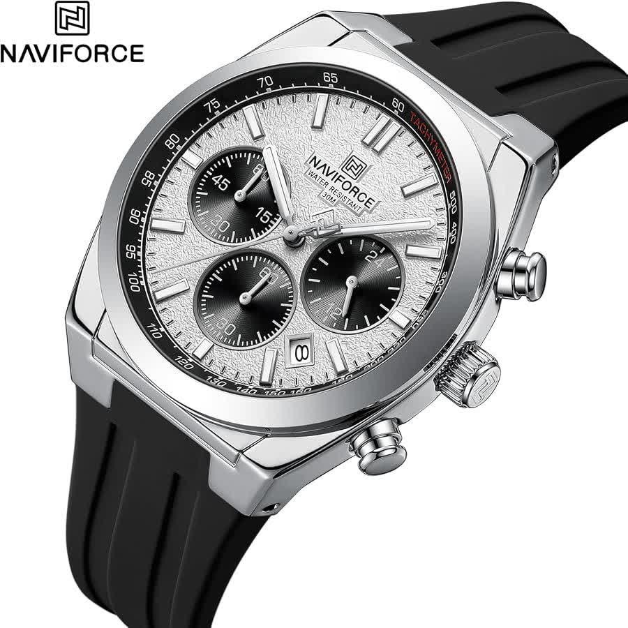 ساعت مچی نیوی فورس مردانه کرنوگراف NAVIFORCE مدل NF8080 مشکی سفید2 +