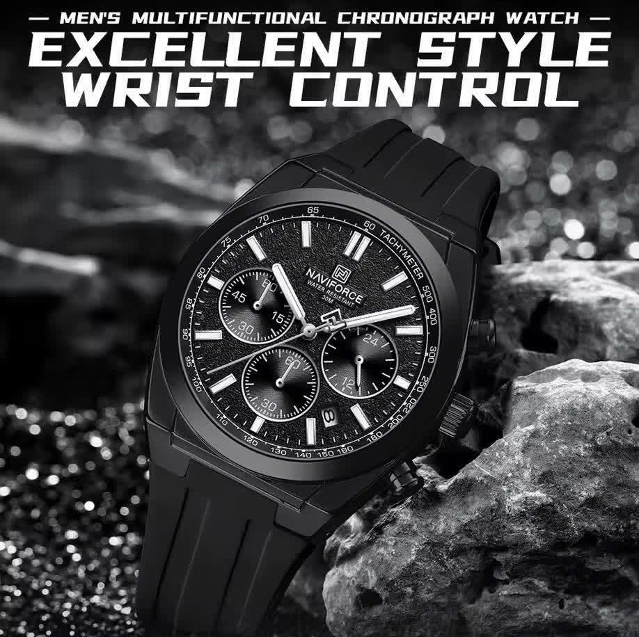 ساعت مچی نیوی فورس مردانه کرنوگراف NAVIFORCE مدل NF8080 فول مشکی1 +