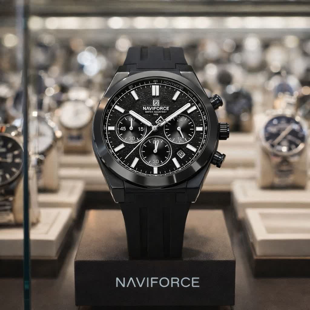 ساعت مچی نیوی فورس مردانه کرنوگراف NAVIFORCE مدل NF8080 فول مشکی1 +