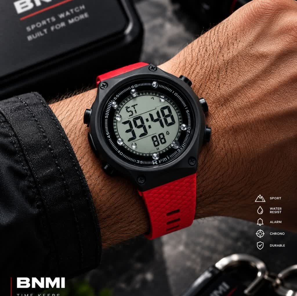 ساعت مچی دیجیتال مردانه بنمی BNMI ضد آب قرمز