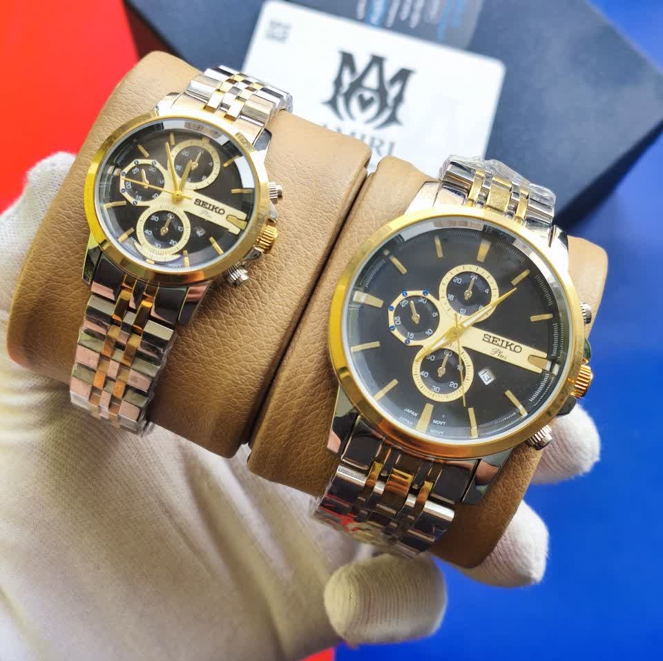 ست ساعت مچی مردانه و زنانه سیکو SEIKO موتور ژاپن صفحه مشکی
