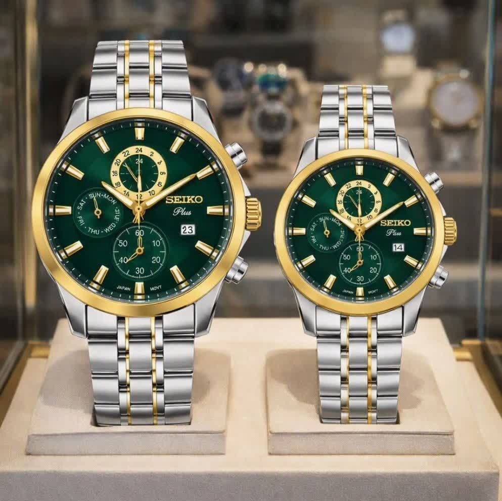 ست ساعت مچی مردانه و زنانه سیکو SEIKO موتور ژاپن صفحه سبز