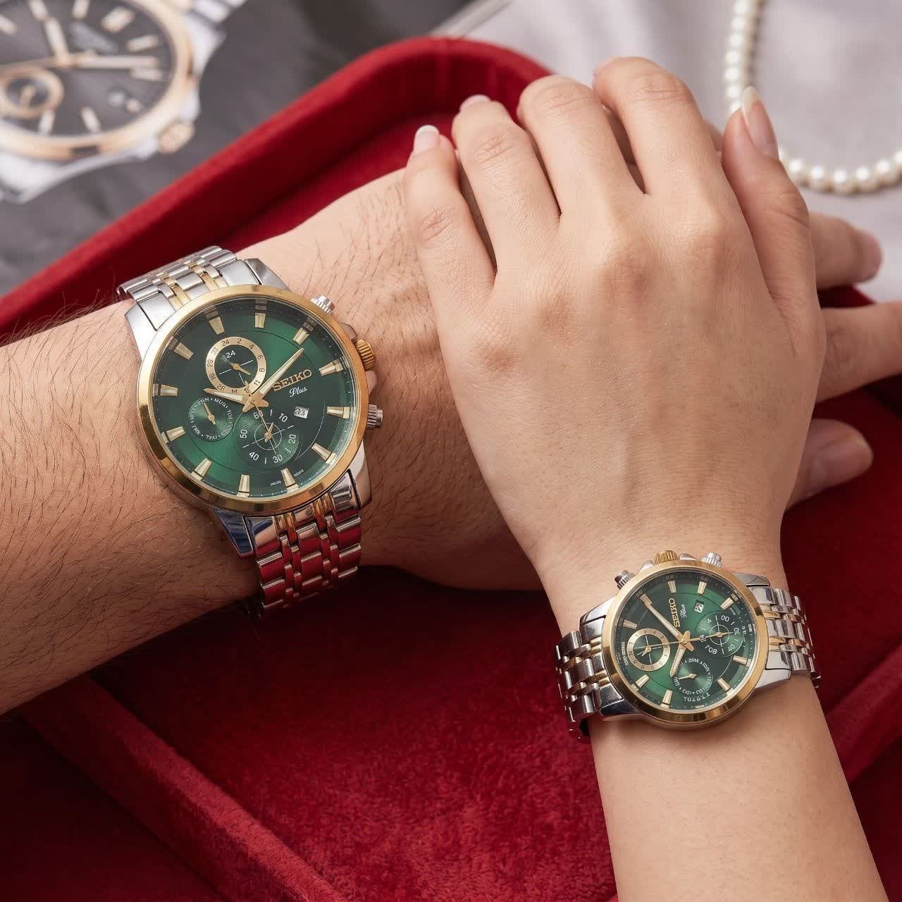 ست ساعت مچی مردانه و زنانه سیکو SEIKO موتور ژاپن صفحه سبز