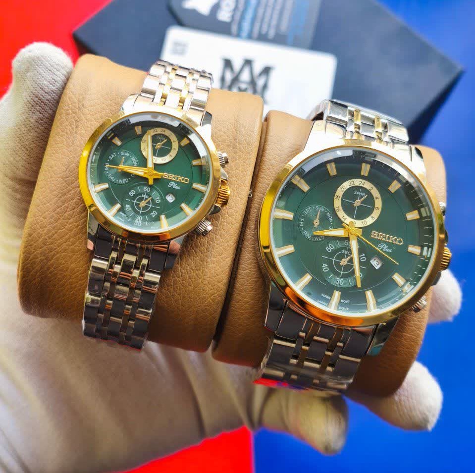 ست ساعت مچی مردانه و زنانه سیکو SEIKO موتور ژاپن صفحه سبز