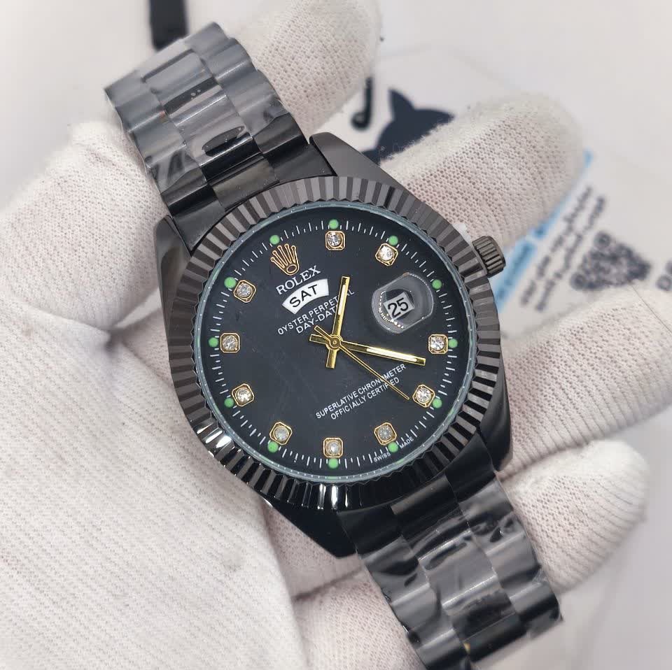 ساعت مچی مردانه رولکس ROLEX فول بلک دو تقویمه