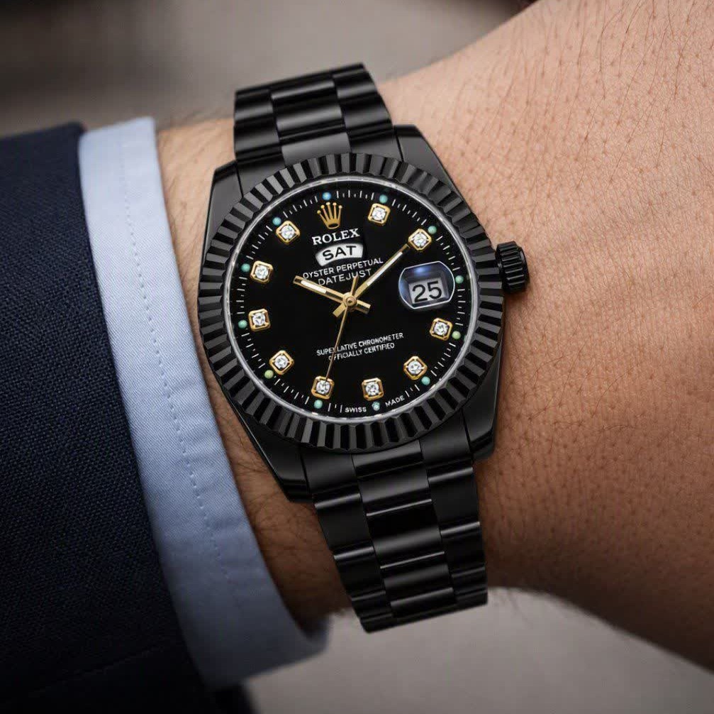ساعت مچی مردانه رولکس ROLEX فول بلک دو تقویمه
