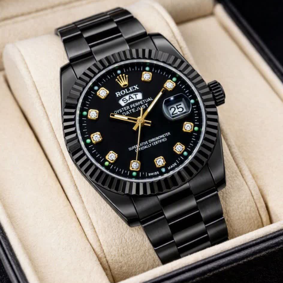 ساعت مچی زنانه رولکس ROLEX فول بلک دو تقویمه