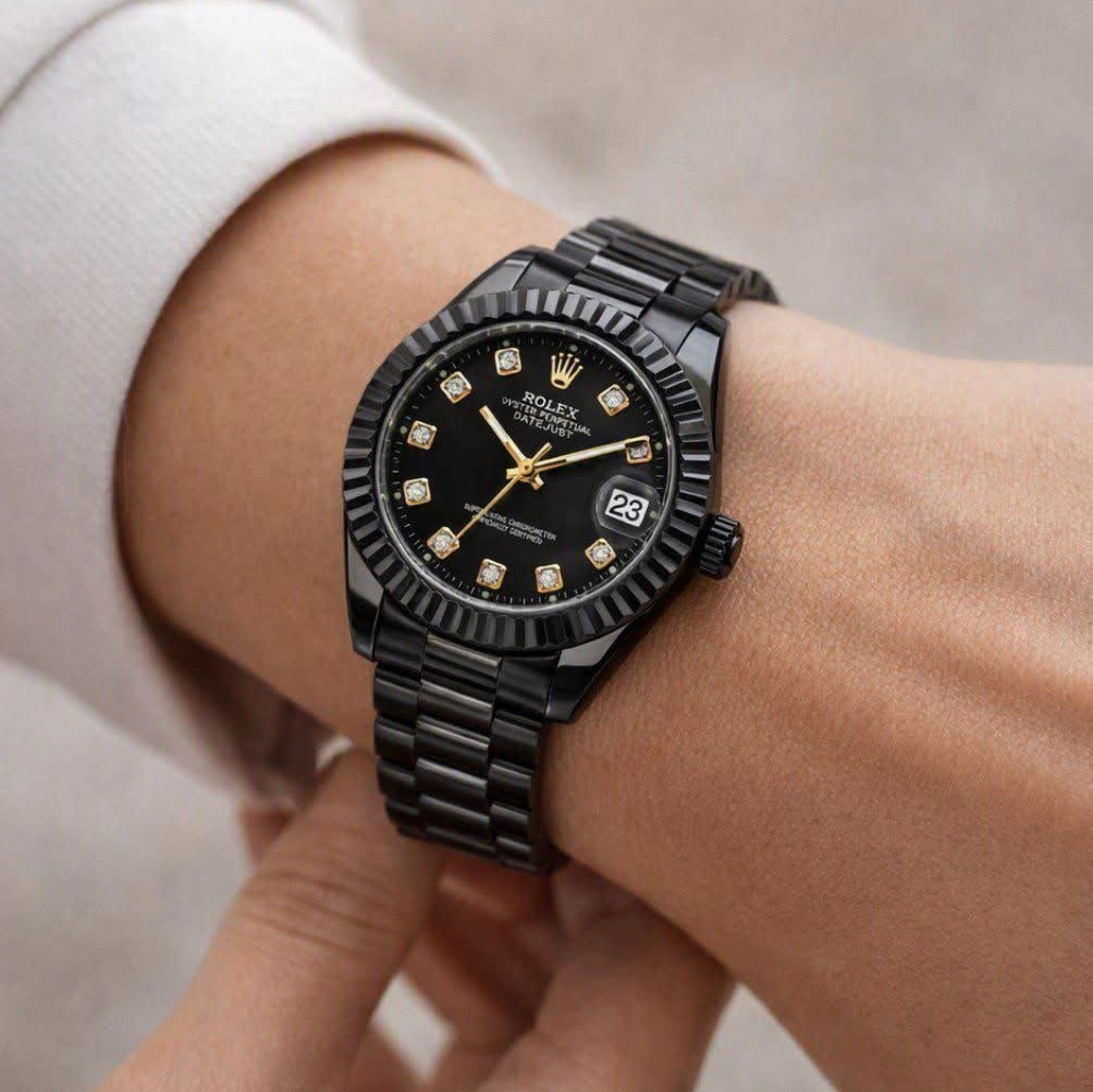 ساعت مچی زنانه رولکس ROLEX فول بلک دو تقویمه