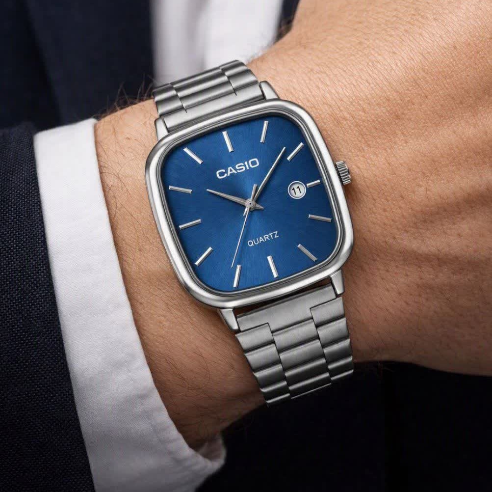 ساعت مچی مردانه کاسیو اولدمانی CASIO ژاپنی صفحه آبی + جعبه