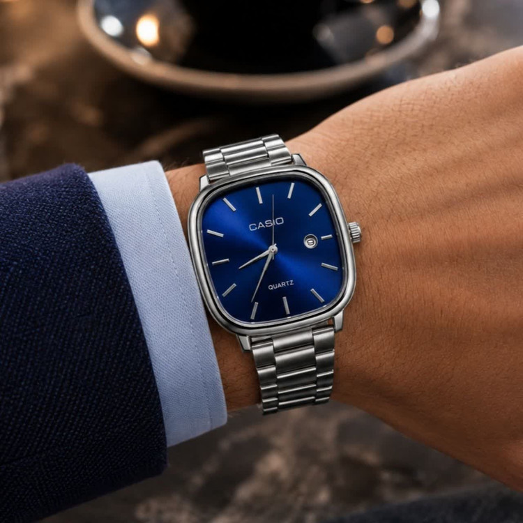 ساعت مچی مردانه کاسیو اولدمانی CASIO ژاپنی صفحه آبی + جعبه