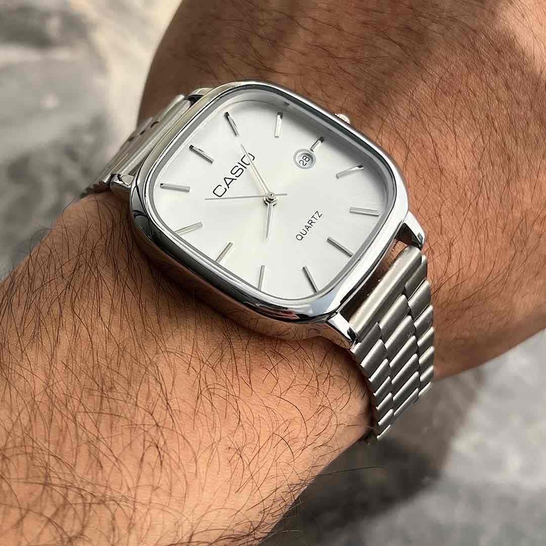 ساعت مچی مردانه کاسیو اولدمانی CASIO ژاپنی صفحه سفید + جعبه