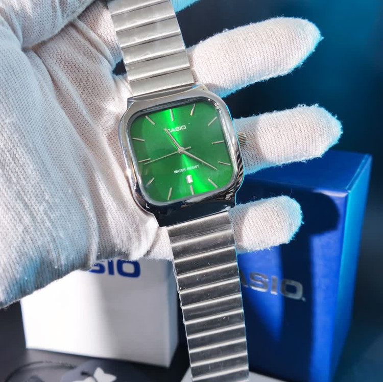 ساعت مچی مردانه کاسیو اولدمانی تری AAA CASIO موتور ژاپنی صفحه سبز + فول پک