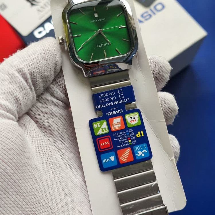 ساعت مچی مردانه کاسیو اولدمانی تری AAA CASIO موتور ژاپنی صفحه سبز + فول پک