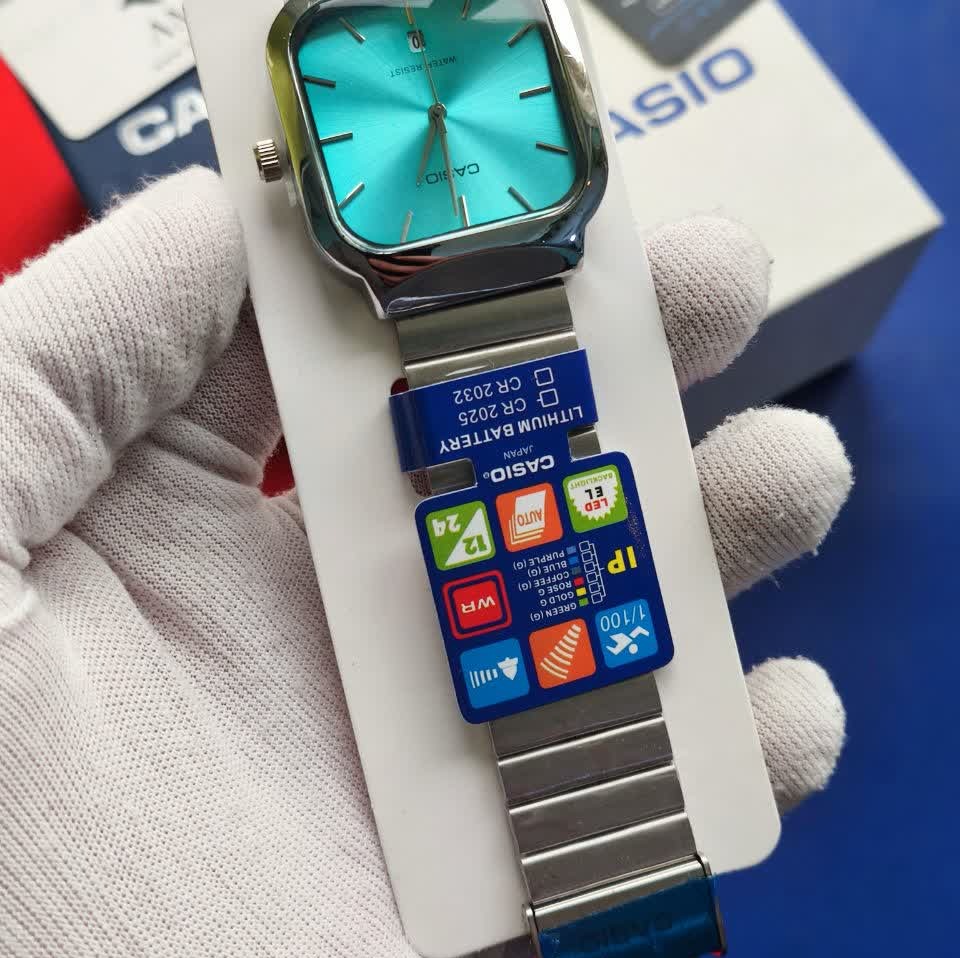 ساعت مچی مردانه کاسیو اولدمانی تری AAA CASIO موتور ژاپنی صفحه فیروزه ای + فول پک