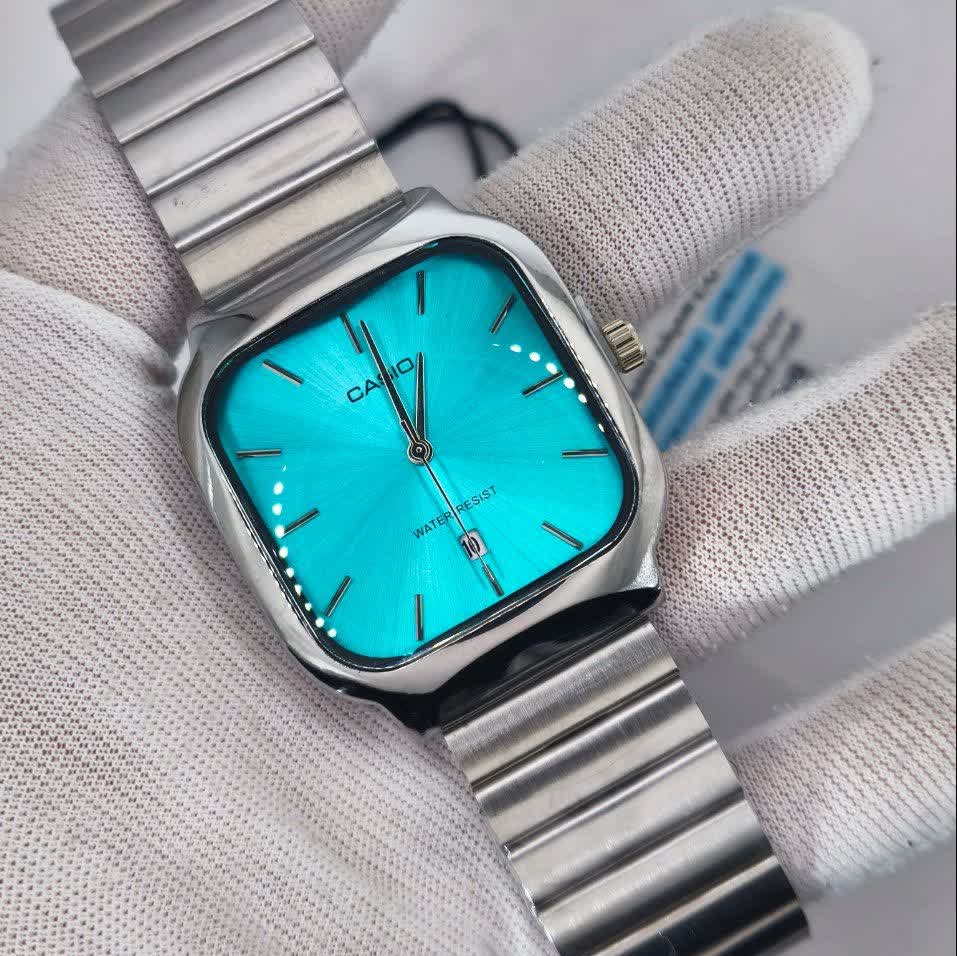 ساعت مچی مردانه کاسیو اولدمانی تری AAA CASIO موتور ژاپنی صفحه فیروزه ای + فول پک