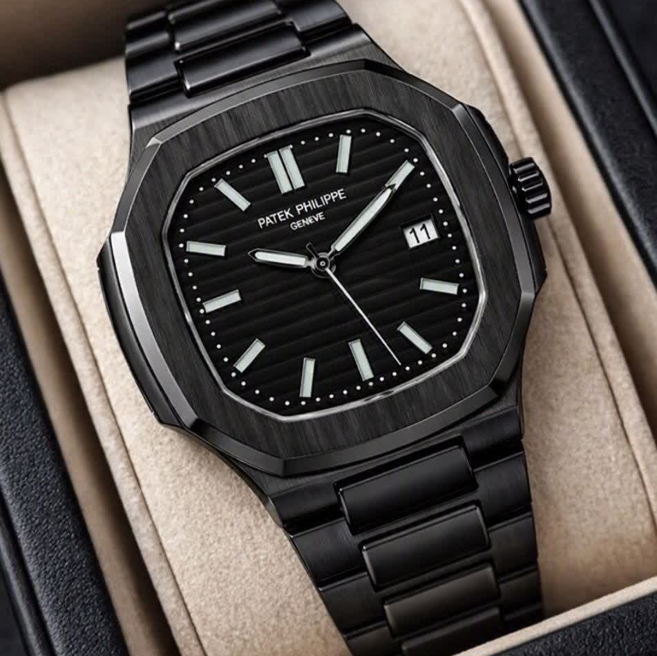 ساعت مچی عقربه ای مردانه پتک فیلیپ PATEKPHILIPPE فول مشکی + + فول پک