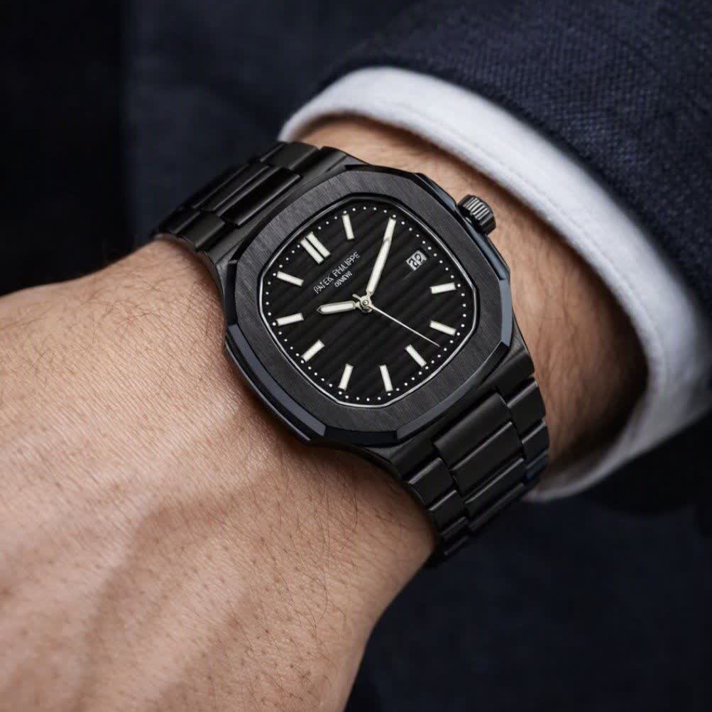 ساعت مچی عقربه ای مردانه پتک فیلیپ PATEKPHILIPPE فول مشکی + + فول پک