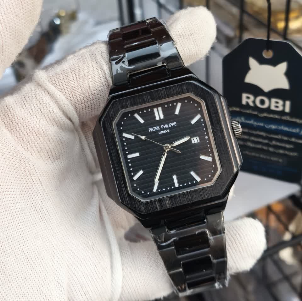 ساعت مچی عقربه ای مردانه پتک فیلیپ PATEKPHILIPPE فول مشکی + + فول پک