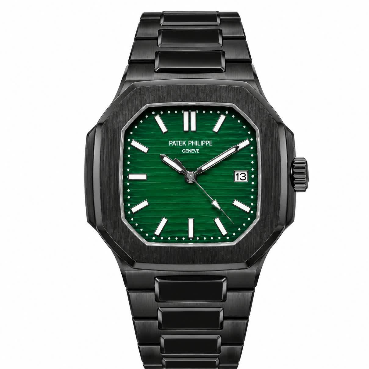ساعت مچی عقربه ای مردانه پتک فیلیپ PATEKPHILIPPE مشکی سبز + + فول پک