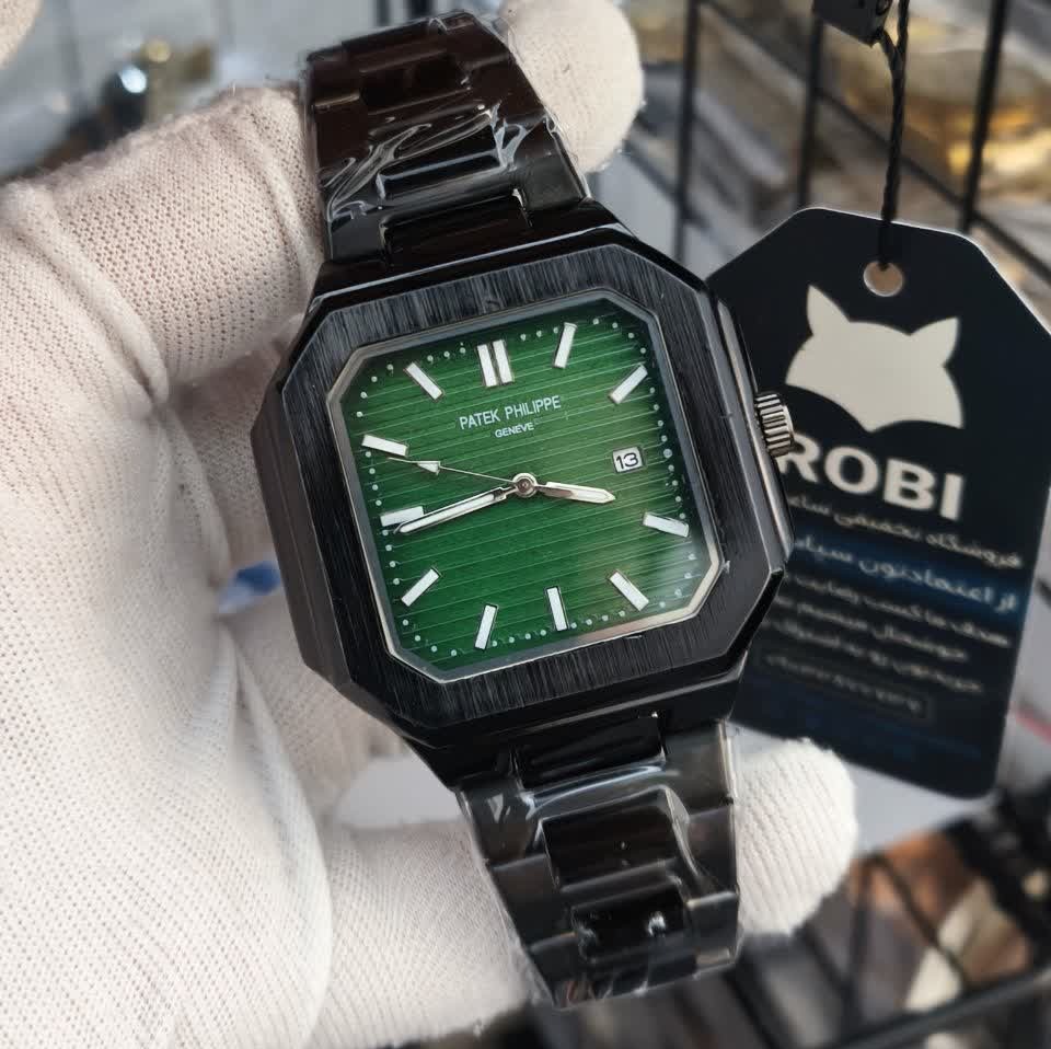 ساعت مچی عقربه ای مردانه پتک فیلیپ PATEKPHILIPPE مشکی سبز + + فول پک