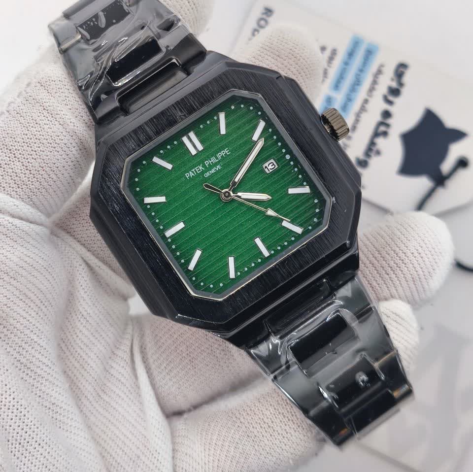 ساعت مچی عقربه ای مردانه پتک فیلیپ PATEKPHILIPPE مشکی سبز + + فول پک