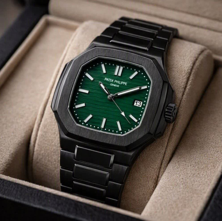 ساعت مچی عقربه ای مردانه پتک فیلیپ PATEKPHILIPPE مشکی سبز + + فول پک