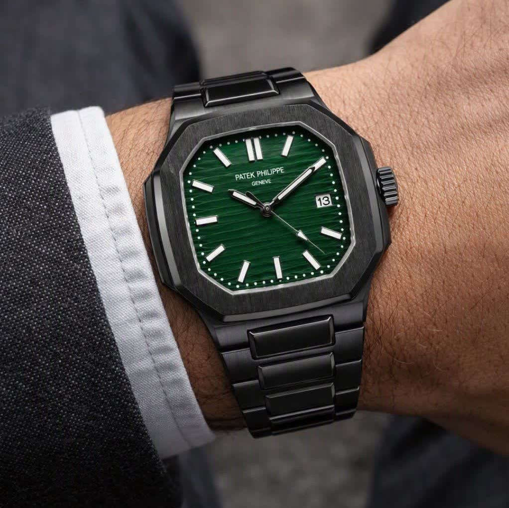 ساعت مچی عقربه ای مردانه پتک فیلیپ PATEKPHILIPPE مشکی سبز + + فول پک