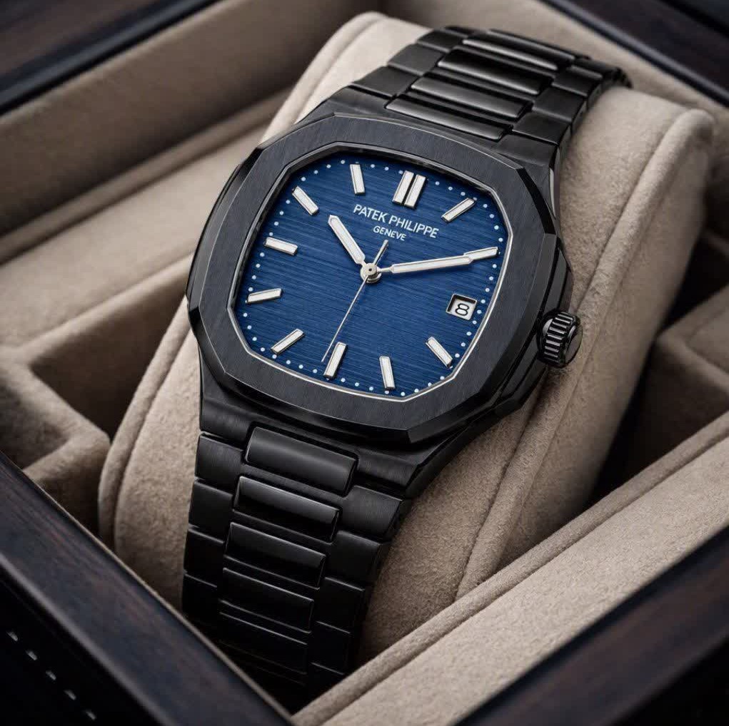 ساعت مچی عقربه ای مردانه پتک فیلیپ PATEKPHILIPPE مشکی سرمه ای + + فول پک