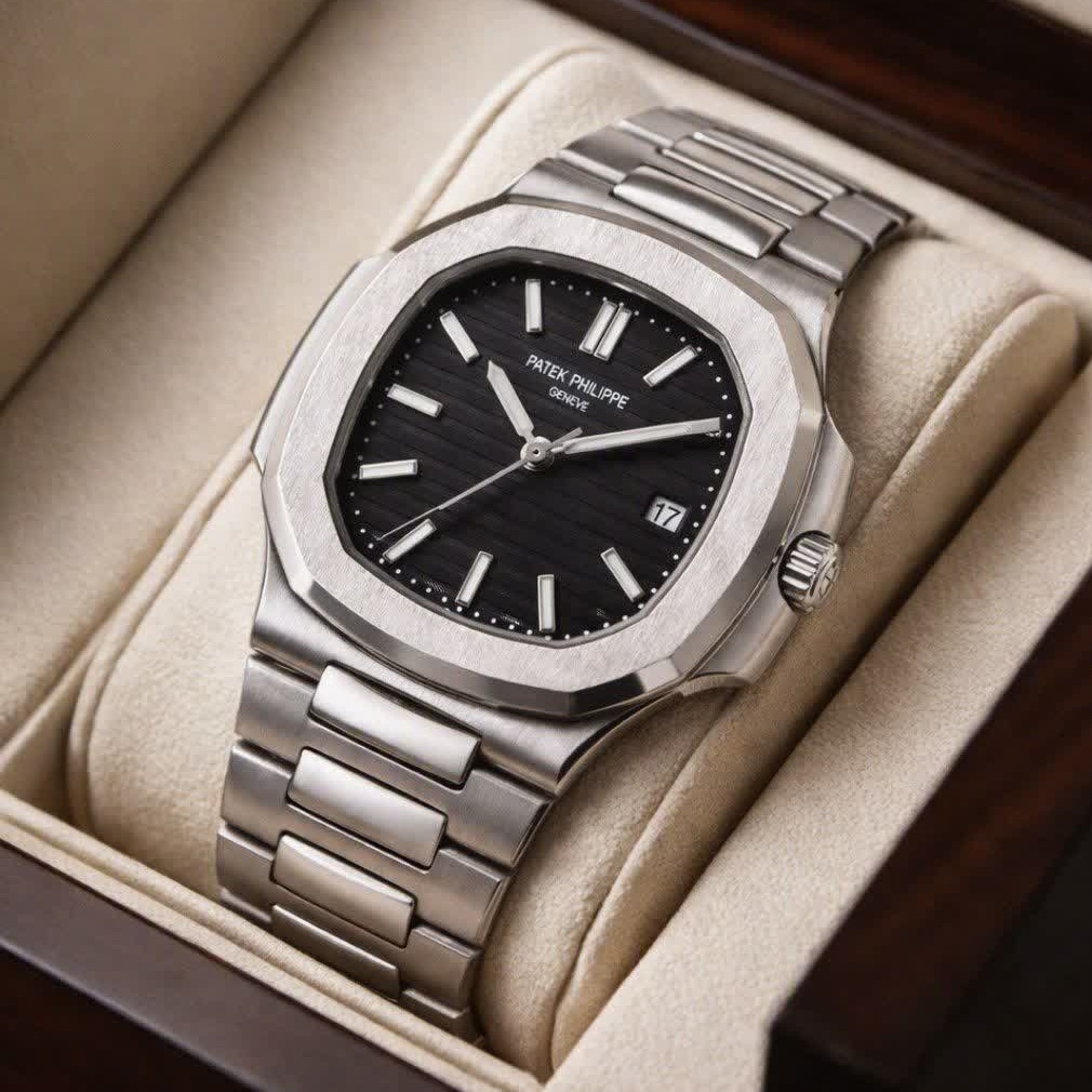ساعت مچی عقربه ای مردانه پتک فیلیپ PATEKPHILIPPE نقره ای مشکی + + فول پک