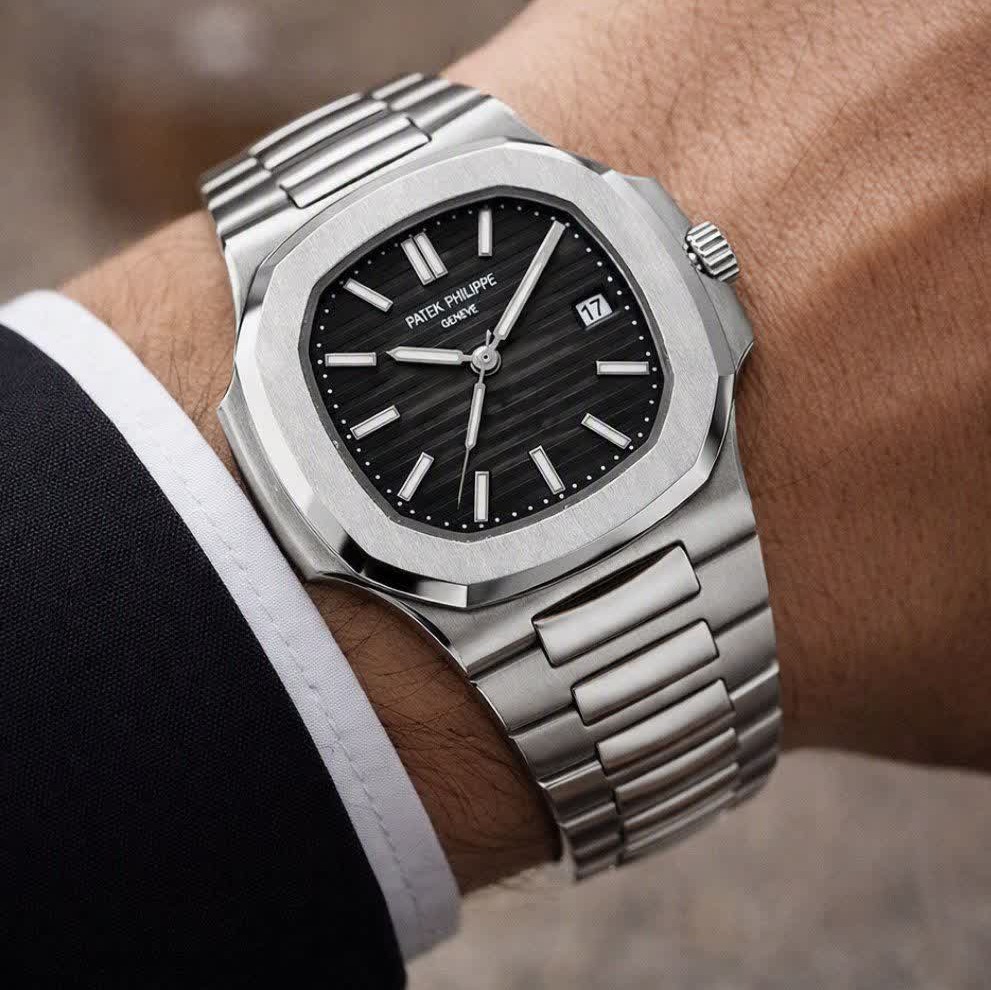 ساعت مچی عقربه ای مردانه پتک فیلیپ PATEKPHILIPPE نقره ای مشکی + + فول پک