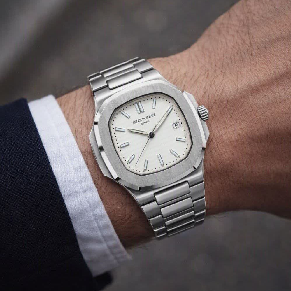 ساعت مچی عقربه ای مردانه پتک فیلیپ PATEKPHILIPPE نقره ای سفید + + فول پک