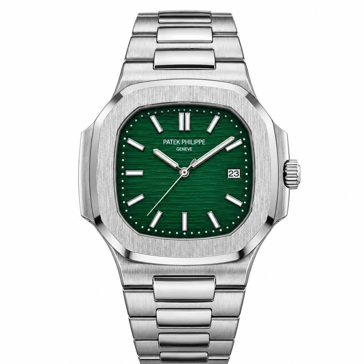 ساعت مچی عقربه ای مردانه پتک فیلیپ PATEKPHILIPPE نقره ای سبز + + فول پک