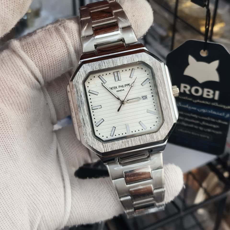 ساعت مچی عقربه ای مردانه پتک فیلیپ PATEKPHILIPPE نقره ای سفید + + فول پک