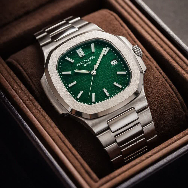 ساعت مچی عقربه ای مردانه پتک فیلیپ PATEKPHILIPPE نقره ای سبز + + فول پک