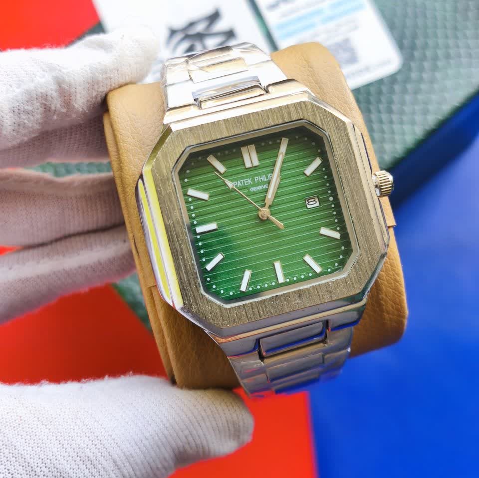 ساعت مچی عقربه ای مردانه پتک فیلیپ PATEKPHILIPPE نقره ای سبز + + فول پک