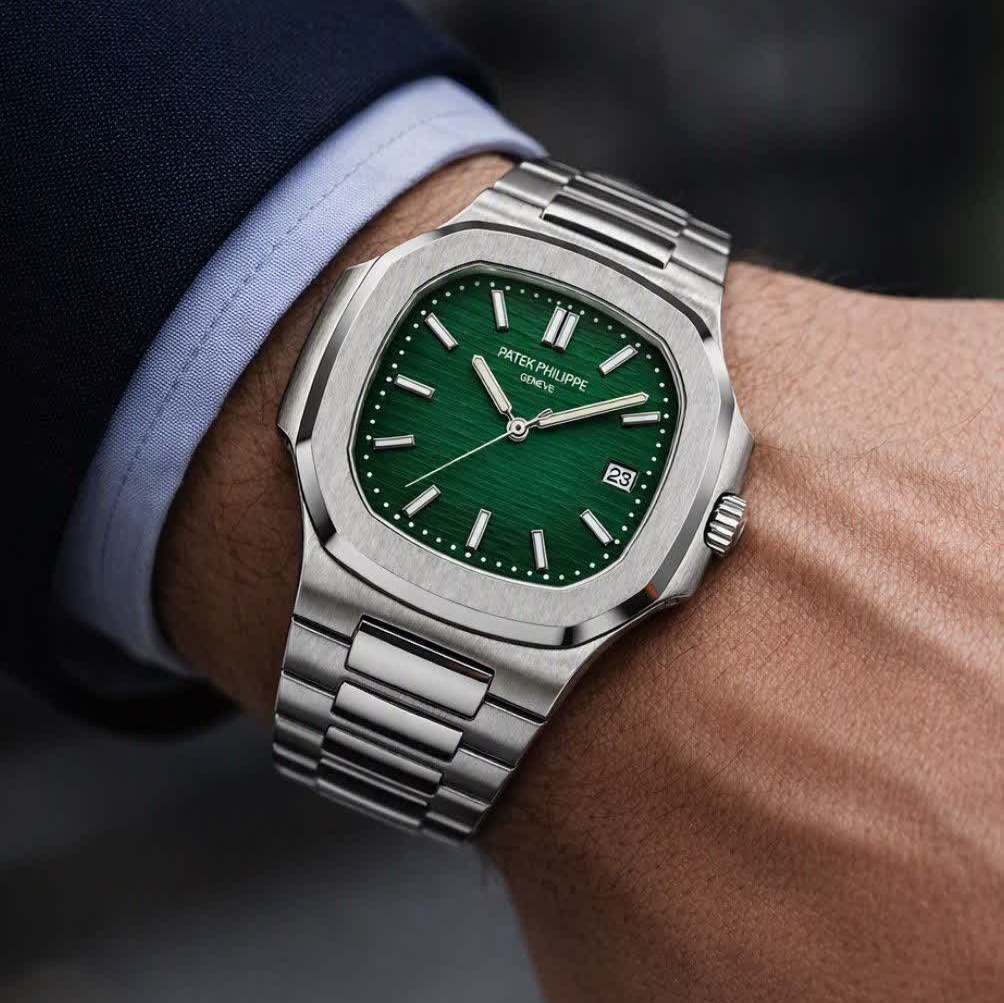ساعت مچی عقربه ای مردانه پتک فیلیپ PATEKPHILIPPE نقره ای سبز + + فول پک