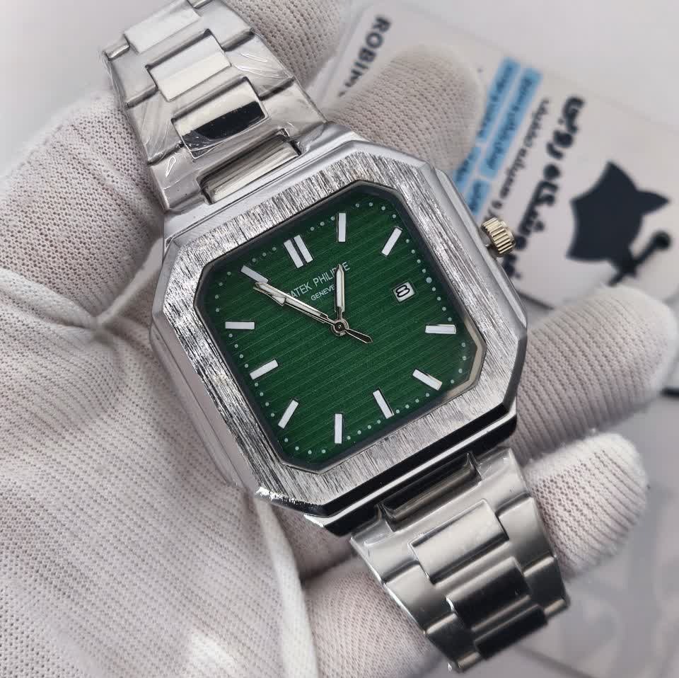 ساعت مچی عقربه ای مردانه پتک فیلیپ PATEKPHILIPPE نقره ای سبز + + فول پک