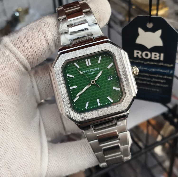 ساعت مچی عقربه ای مردانه پتک فیلیپ PATEKPHILIPPE نقره ای سبز + + فول پک